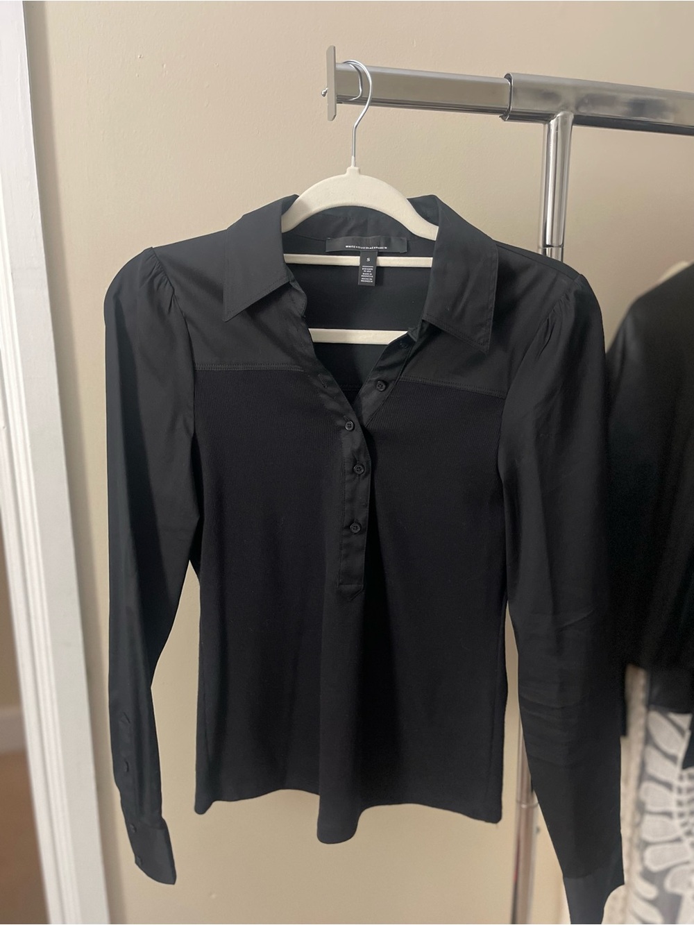 WHBM- Black Button-Front Long Sleeve Blouse